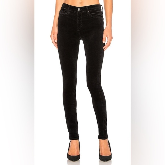 AG Farrah Mid Rise Velour Skinny Jeans In Super Black - Picture 2 of 5
